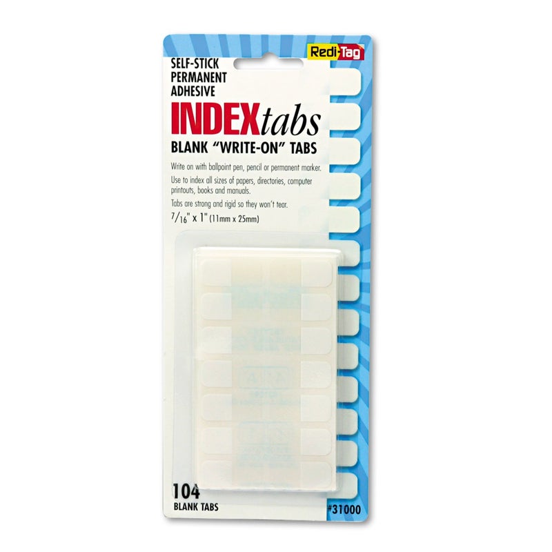 Redi-Tag, RTG31000, Permanent Stick Write-On Index Tabs, 104 / Pack , White - Image 1